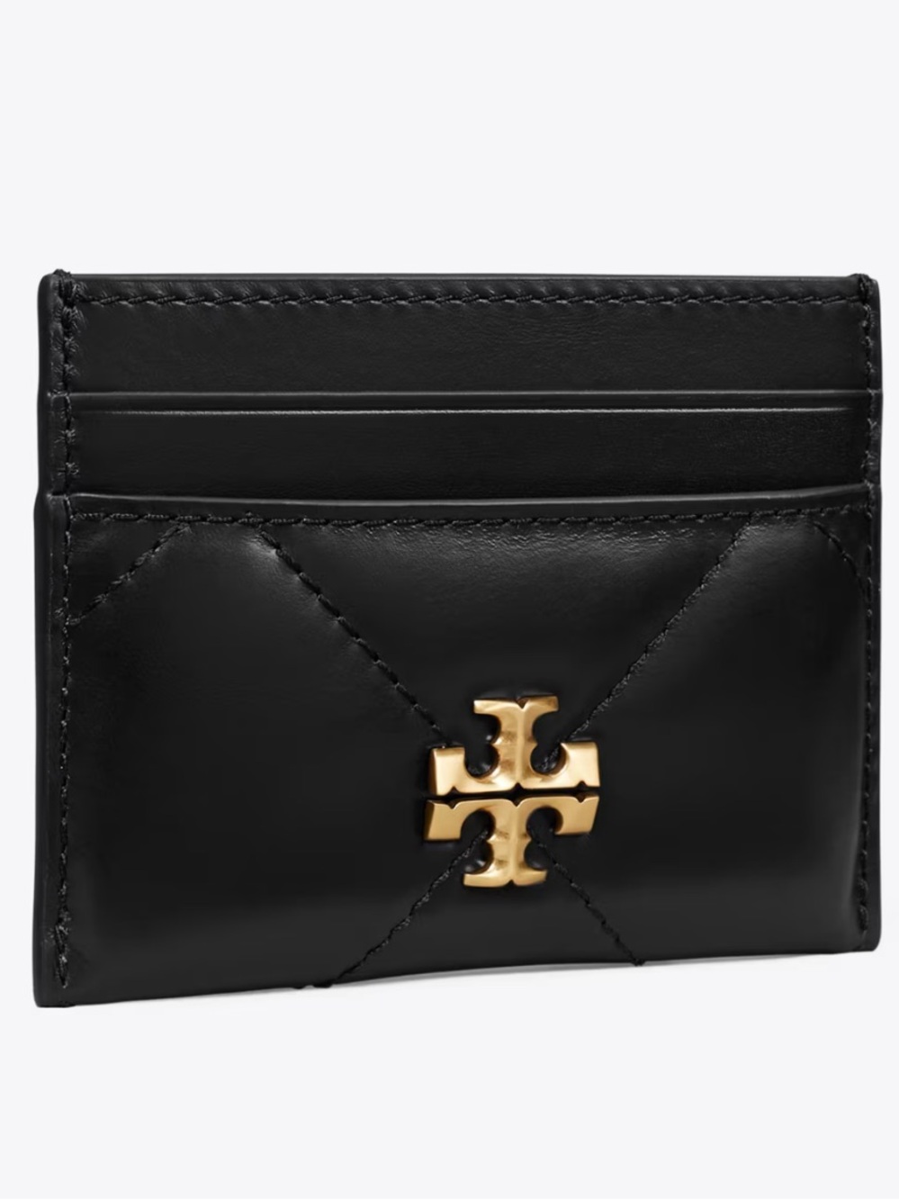 Tory Burch Kira Diamond Quilt Card Case- black with gold logo